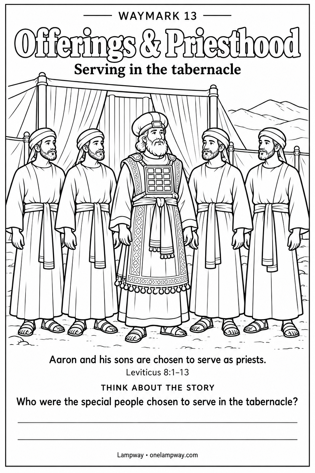 Aaron and his sons are chosen to serve as priests. Leviticus 8:1-13. Who were the special people chosen to serve in the tabernacle?
