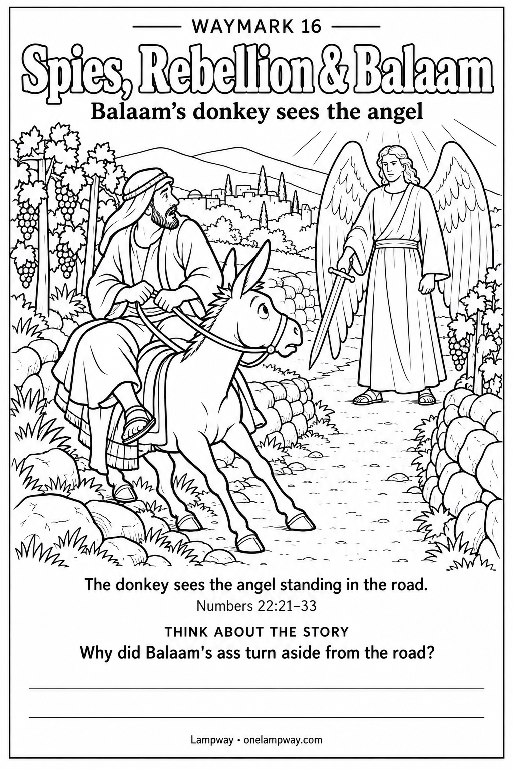 The donkey sees the angel standing in the road. Numbers 22:21-33. Why did Balaam's ass turn aside from the road?