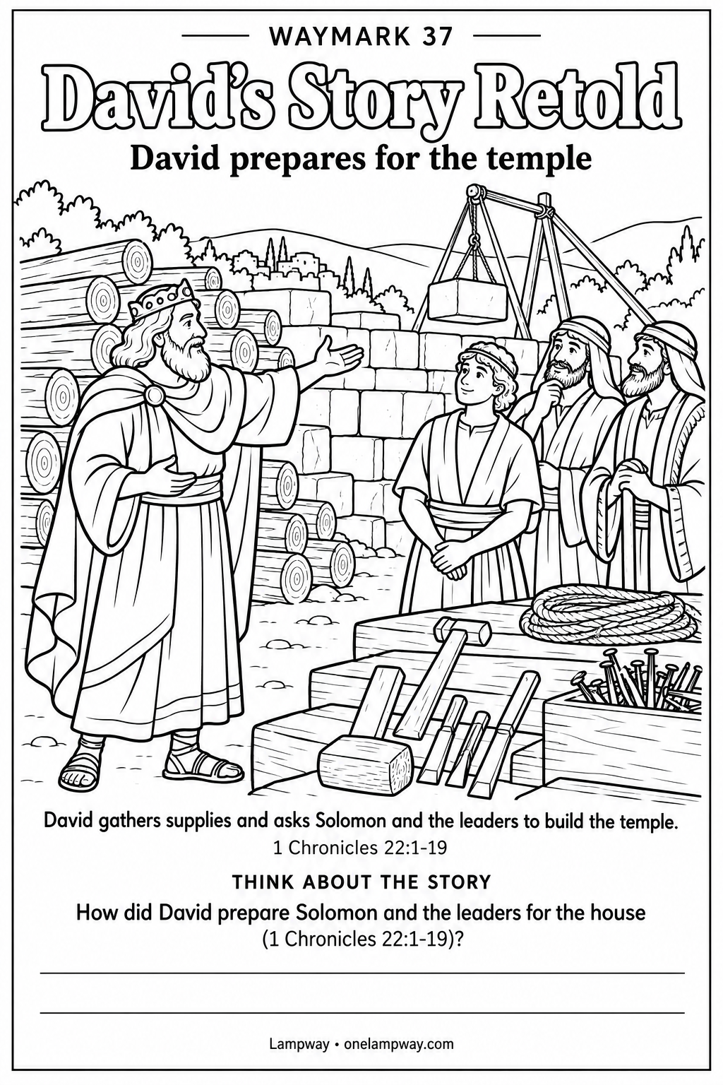 David gathers supplies and asks Solomon and the leaders to build the temple. 1 Chronicles 22:1-19. How did David prepare Solomon and the leaders for the house (1 Chronicles 22:1-19)?