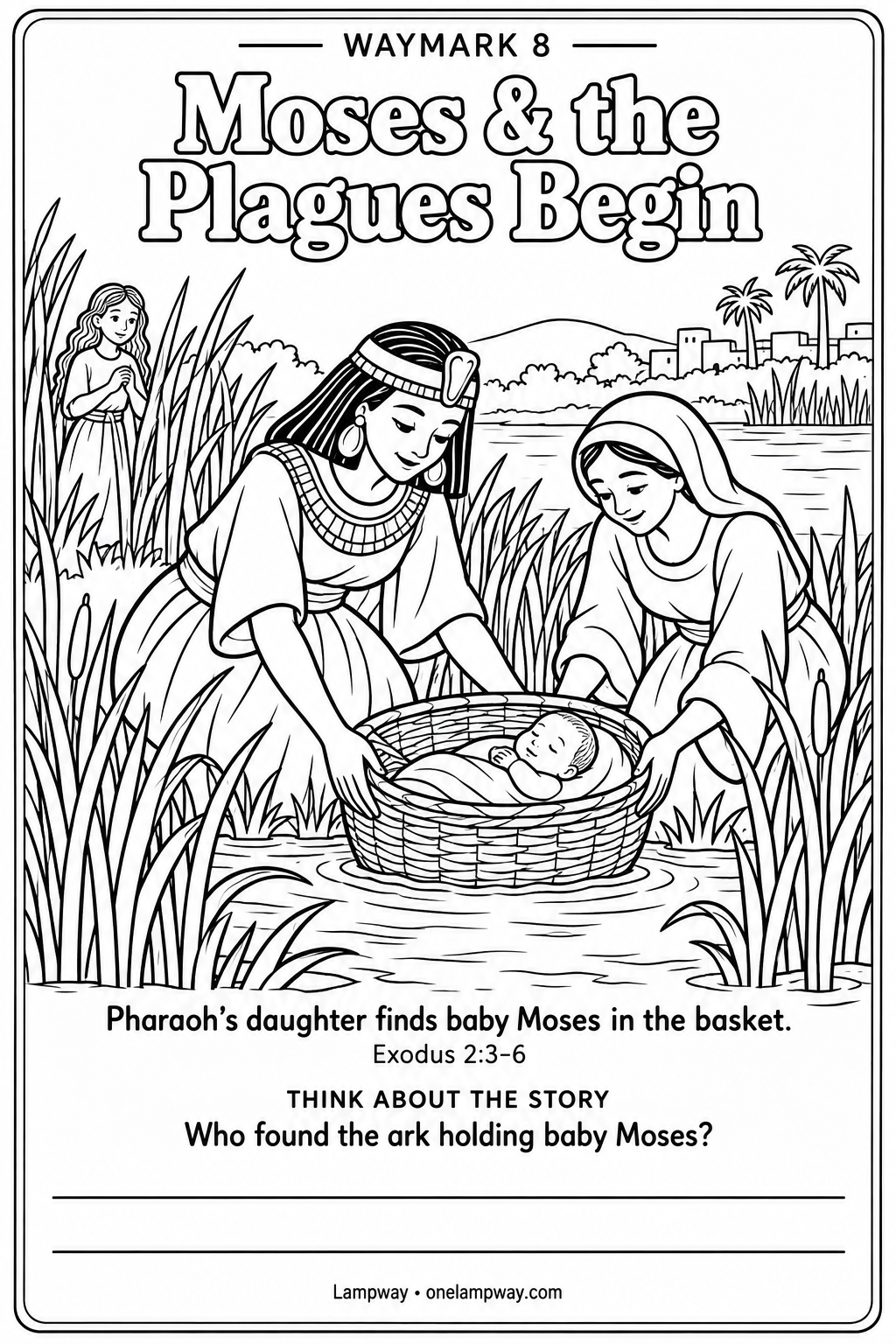 Pharaoh’s daughter finds baby Moses in the basket. Exodus 2:3-6. Who found the ark holding baby Moses?