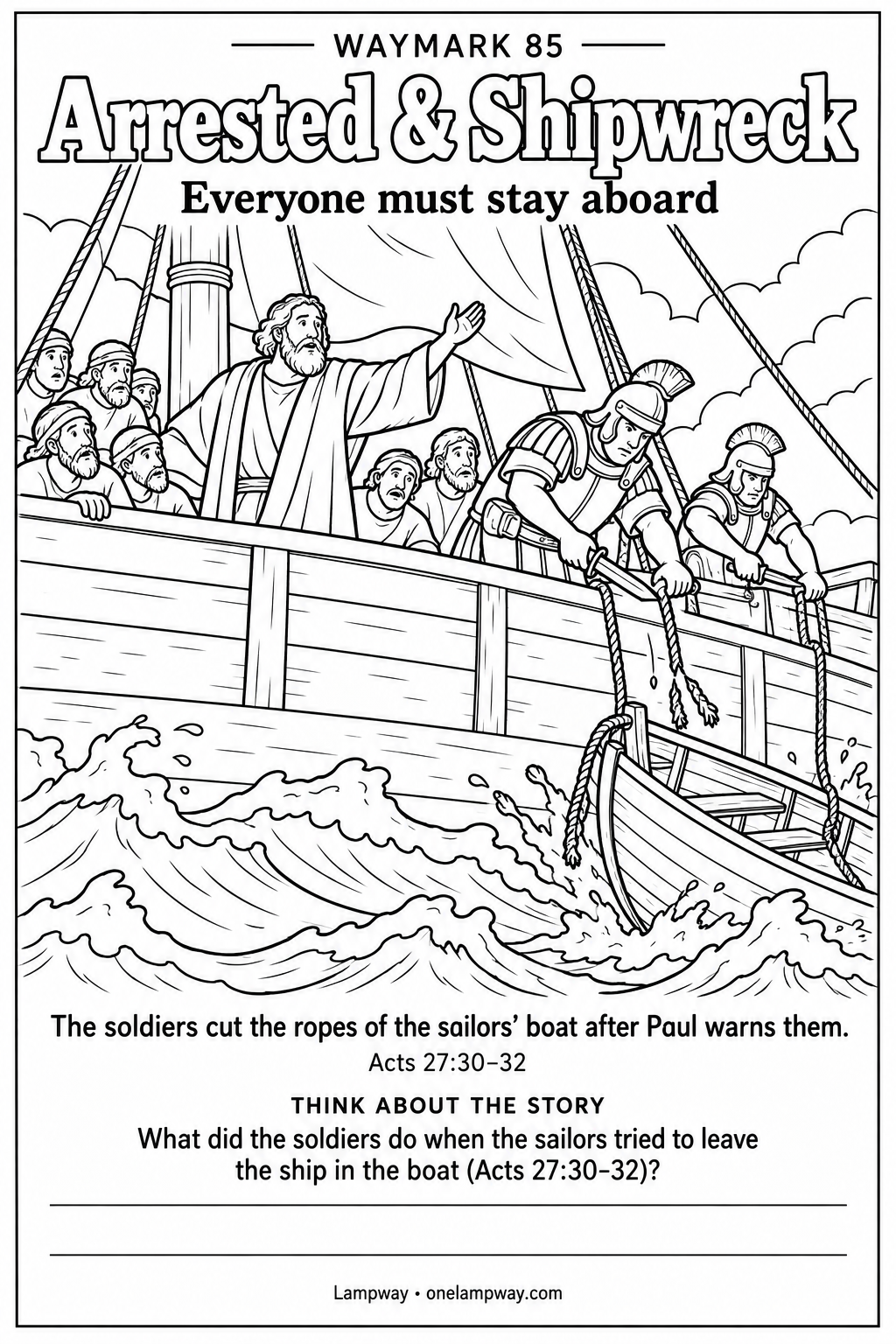 The soldiers cut the ropes of the sailors’ boat after Paul warns them. Acts 27:30-32. What did the soldiers do when the sailors tried to leave the ship in the boat (Acts 27:30-32)?