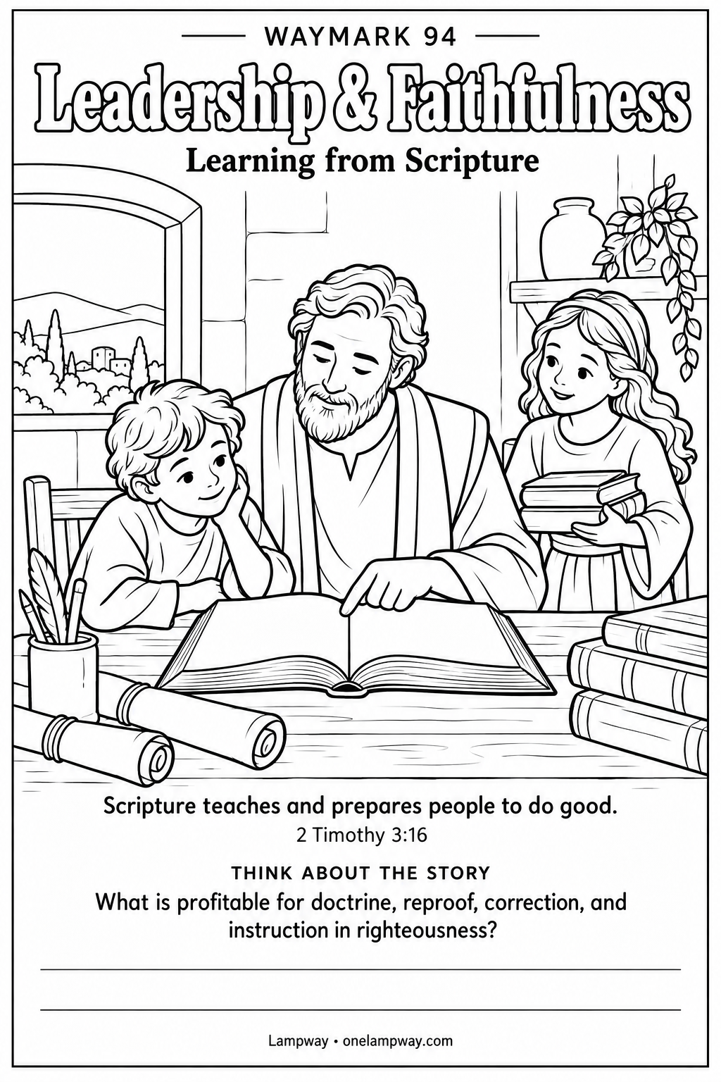 Scripture teaches and prepares people to do good. 2 Timothy 3:16. What is profitable for doctrine, reproof, correction, and instruction in righteousness?