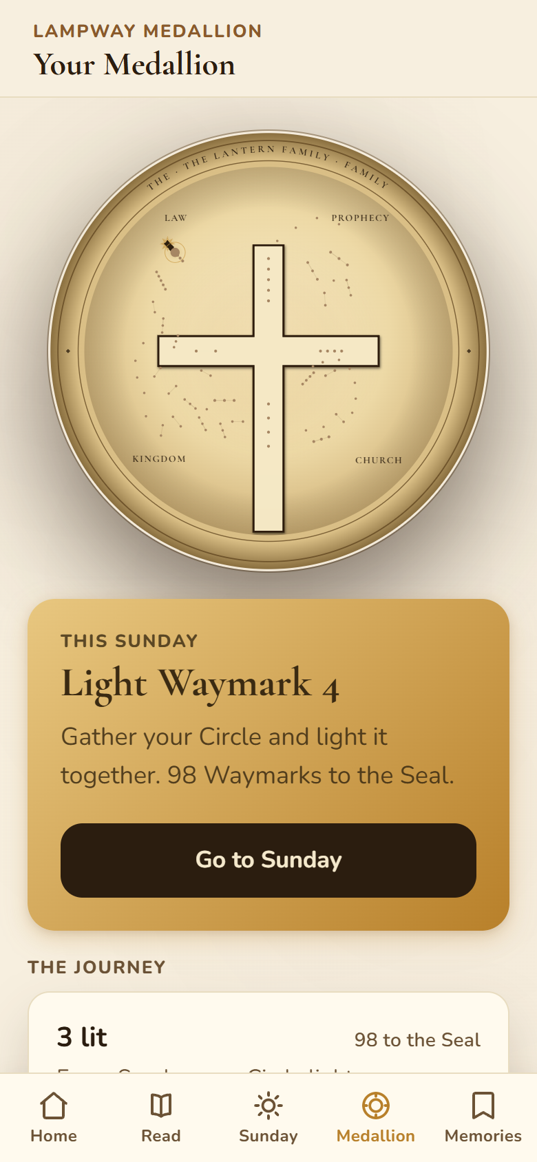 The Lampway Medallion showing lit Waymarks toward the Seal