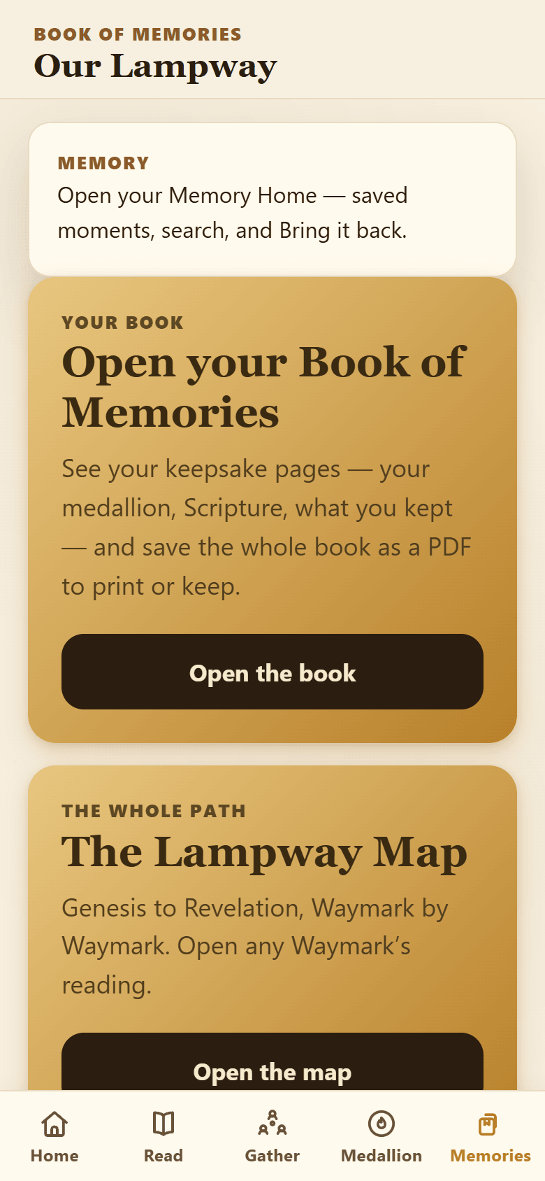 Lampway Memory Home with saved moments and the Lampway Book